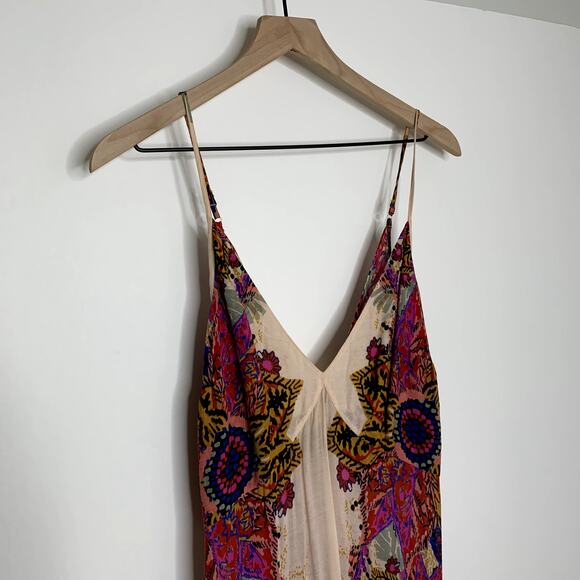 Free People Wildflower Print Maxi Slip Dress Ivory Tea Combo Boho Pink Womens - Picture 6 of 15